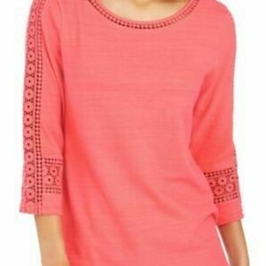 Charter Club Pink Boxy Blouse with Lace Sleeves